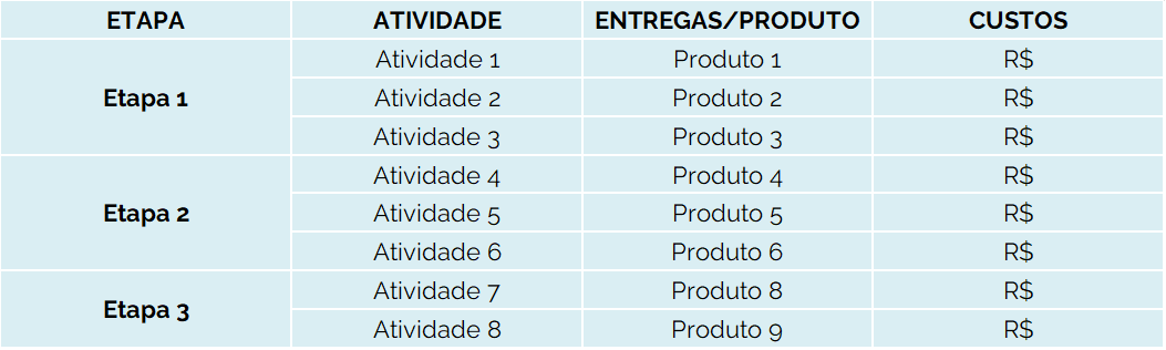 Etapa Atividade Entrega Valor